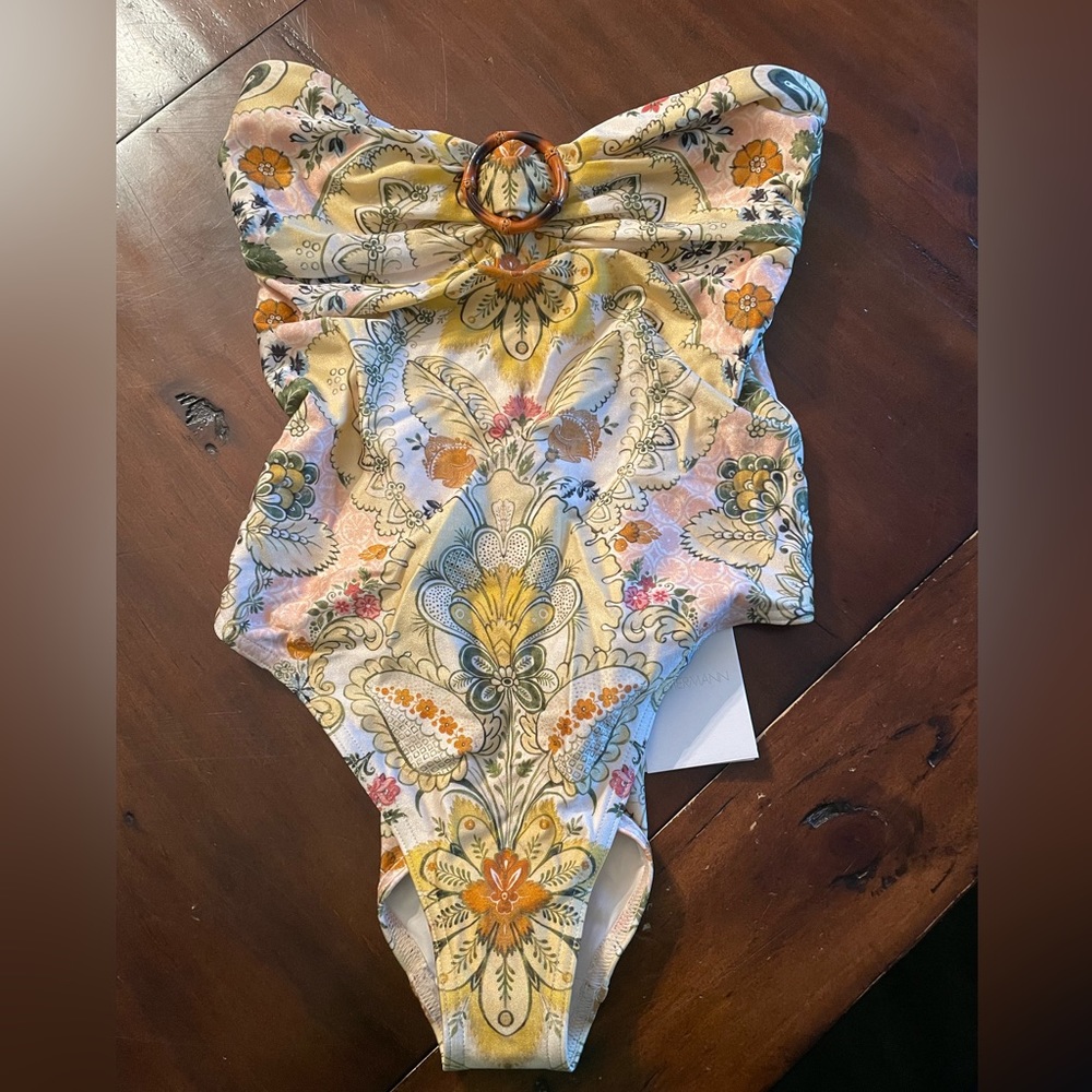 NWT Zimmerman Bathing Suit Laurel bamboo Ring Bandeau 1Piece- Zimmermann size 1